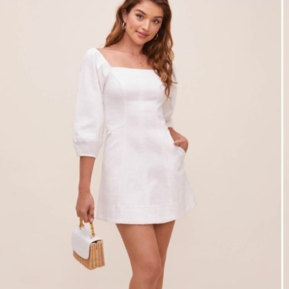 Astr the Label Rabia Puff Sleeve White Mini Dress | Medium
